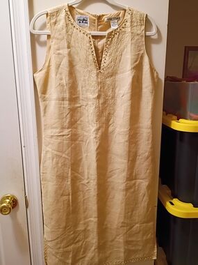 Good Used Condition Nikki Valenti Beige Size 10 100% Irish Linen Shift Dress